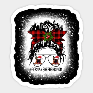 German Shepherd Mom Buffalo Plaid Messy Bun Christmas Bleached Sticker